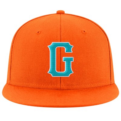 Custom Orange Aqua-White Stitched Adjustable Snapback Hat