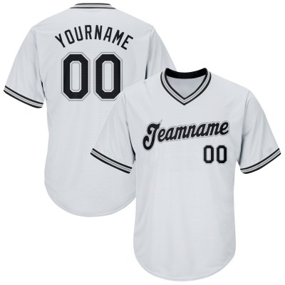 Men's Custom White Black-Gray Authentic Throwback Rib-Knit Baseball Jersey Shirt
