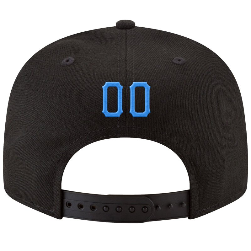 Custom Black Powder Blue-White Stitched Adjustable Snapback Hat