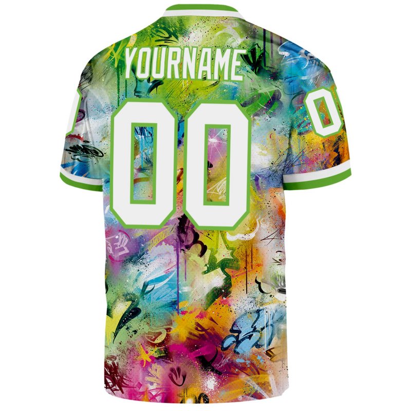 Men's Custom Graffiti Pattern-White Neon Green 3D Mesh Authentic Throwback Football Jersey