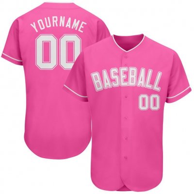 Men's Custom Pink White Authentic Baseball Jersey