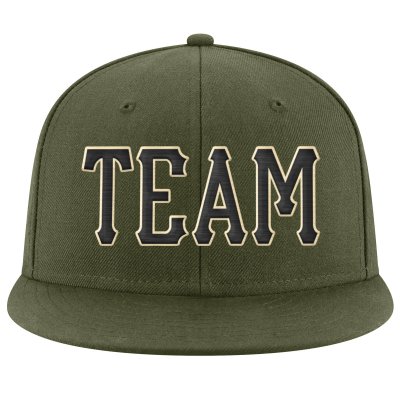 Custom Olive Black-Cream Stitched Adjustable Snapback Hat