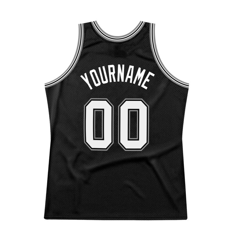 Men's Custom Black White-Silver Gray Authentic Throwback Basketball Jersey