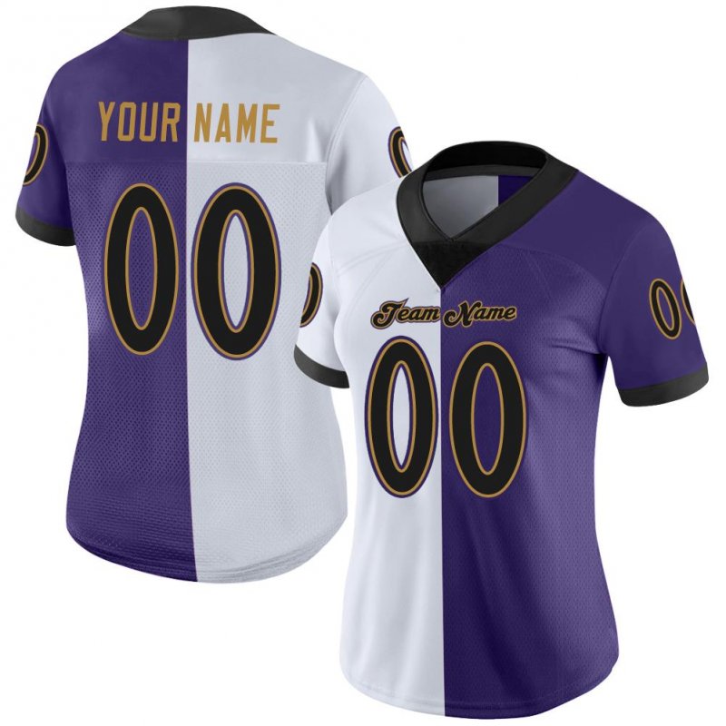 Men's Custom Purple Black-White Mesh Split Fashion Football Jersey