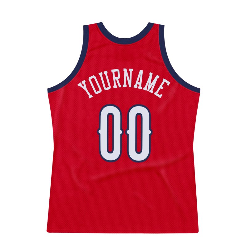 Men's Custom Red White-Navy Authentic Throwback Basketball Jersey
