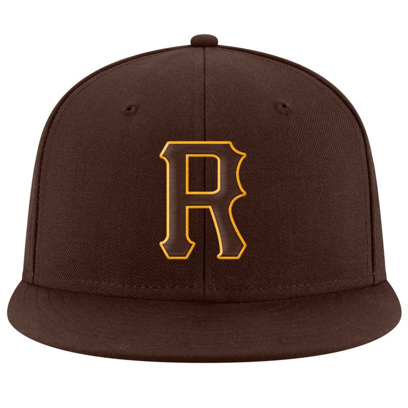 Custom Brown Brown-Gold Stitched Adjustable Snapback Hat
