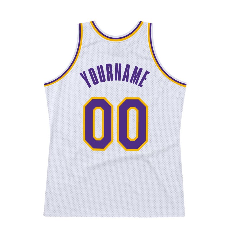 Men's Custom White Purple-Gold Authentic Throwback Basketball Jersey