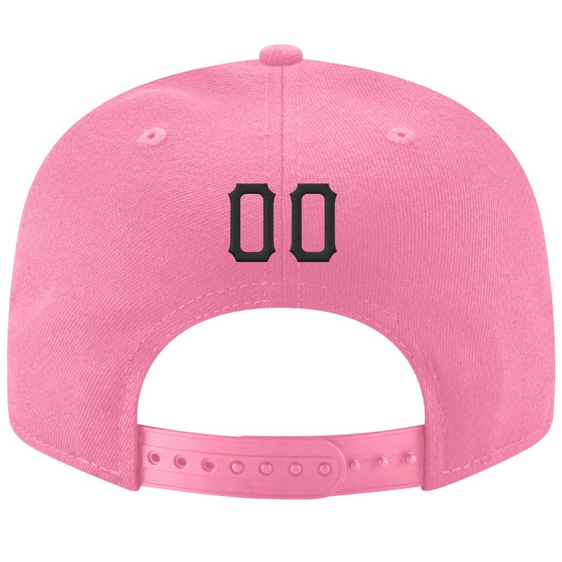 Custom Pink Black-Old Gold Stitched Adjustable Snapback Hat