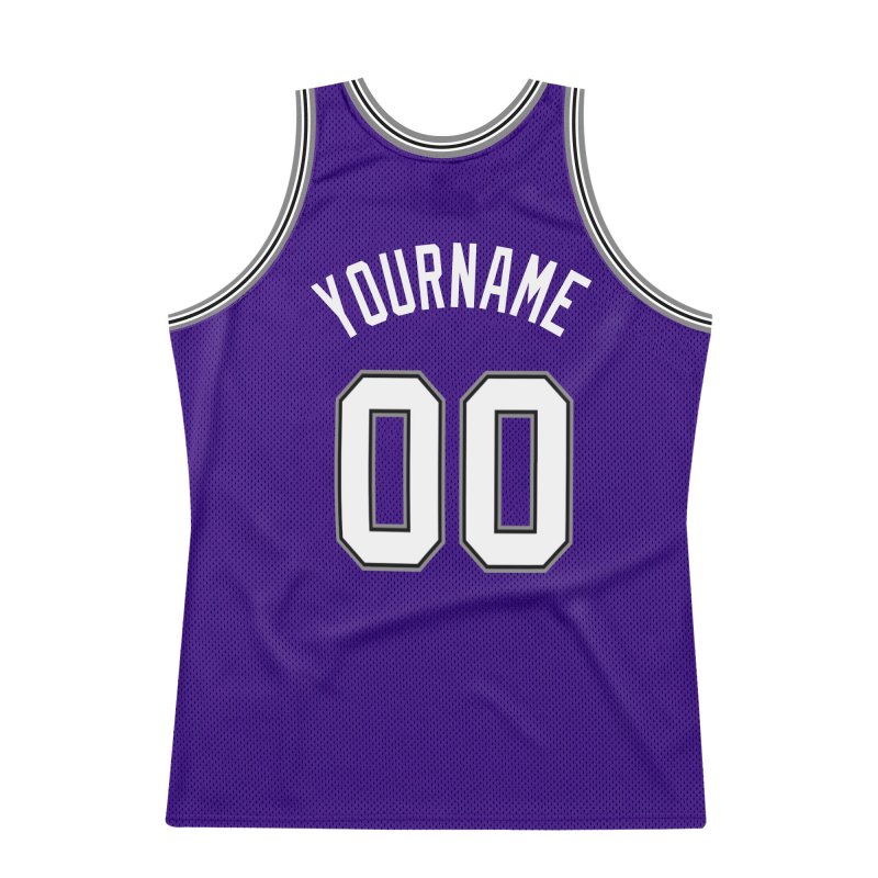 Men's Custom Purple White-Silver Gray Authentic Throwback Basketball Jersey