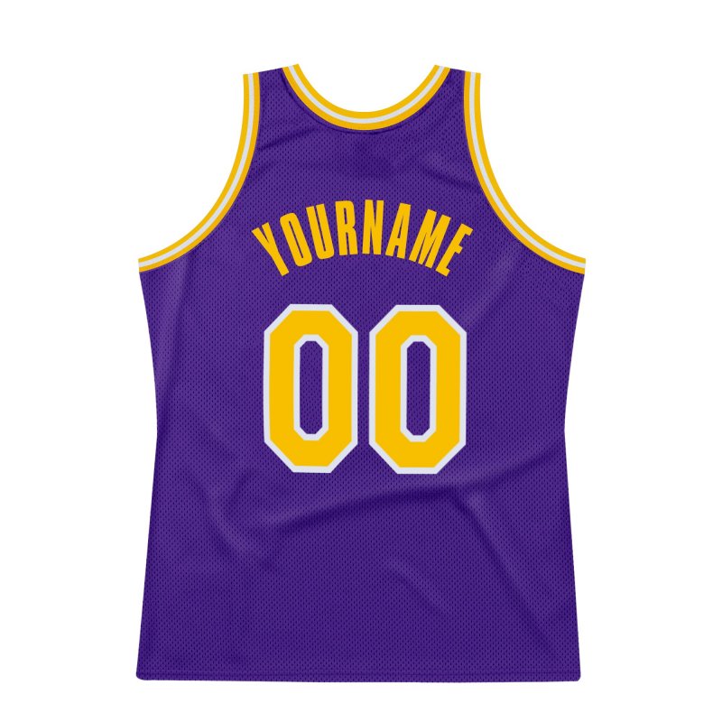 Men's Custom Purple Gold-White Authentic Throwback Basketball Jersey