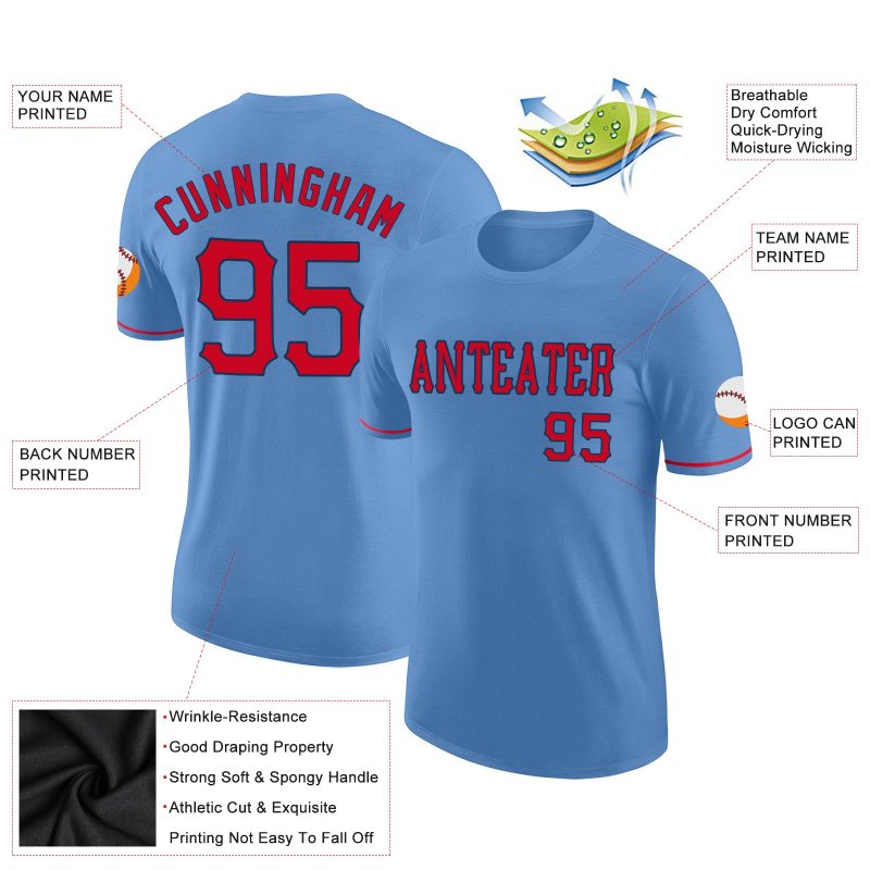Men's Custom Light Blue Red-Navy Performance T-Shirt