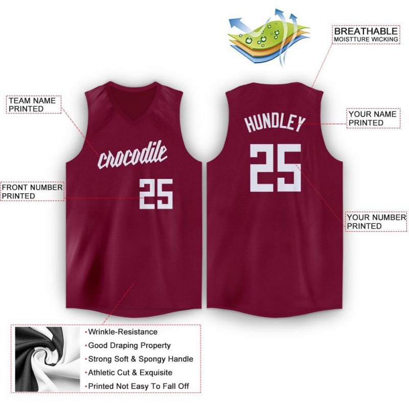 Men's Custom Maroon White V-Neck Basketball Jersey