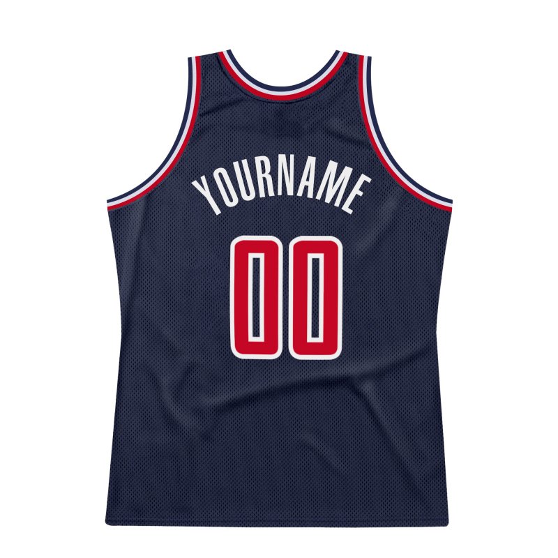 Men's Custom Navy Red-White Authentic Throwback Basketball Jersey