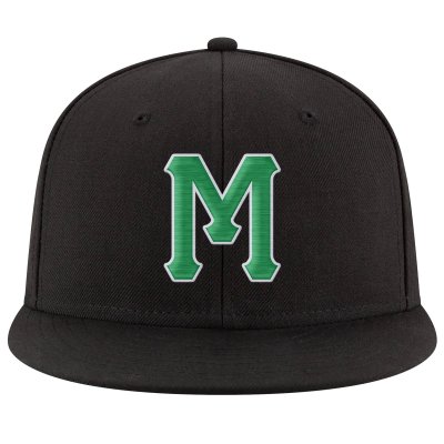 Custom Black Kelly Green-White Stitched Adjustable Snapback Hat