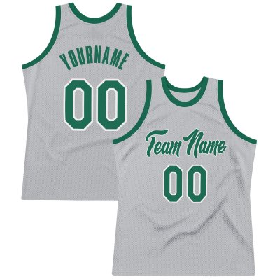 Men's Custom Silver Gray Kelly Green-White Authentic Throwback Basketball Jersey