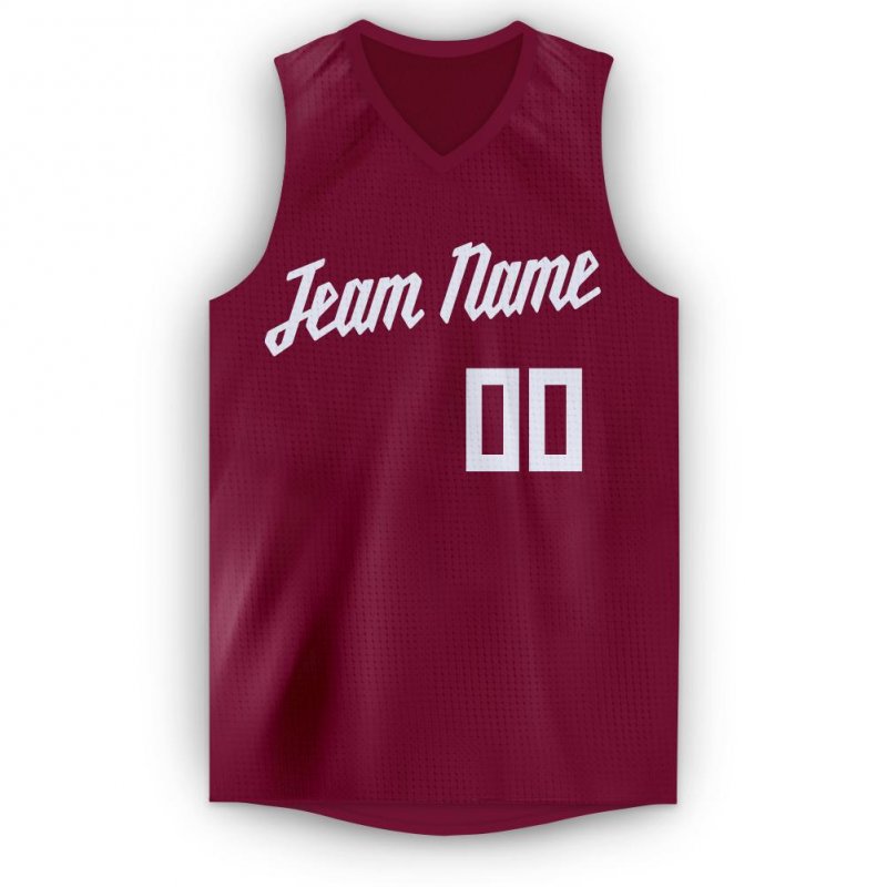 Men's Custom Maroon White V-Neck Basketball Jersey
