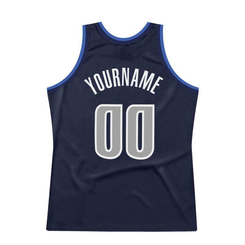 Men's Custom Navy Silver Gray-Blue Authentic Throwback Basketball Jersey