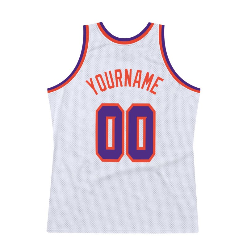 Men's Custom White Purple-Orange Authentic Throwback Basketball Jersey