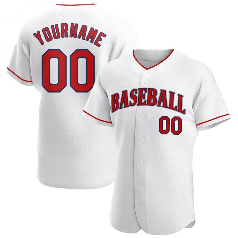 Men's Custom White Red-Navy Authentic Baseball Jersey
