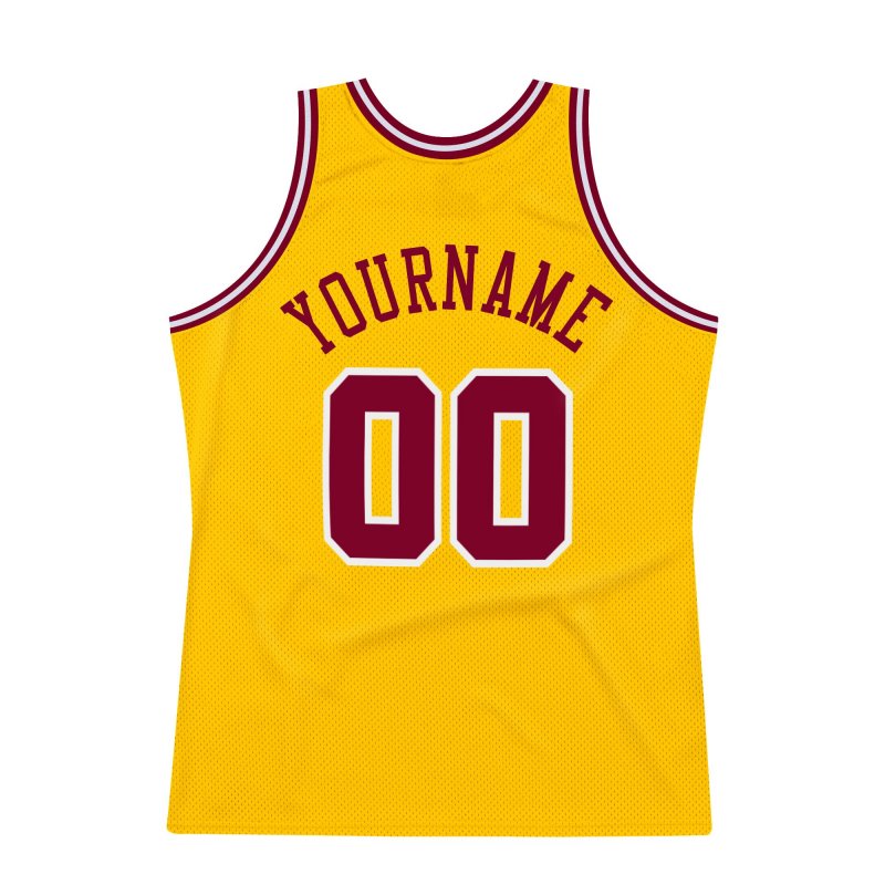 Men's Custom Gold Maroon-White Authentic Throwback Basketball Jersey