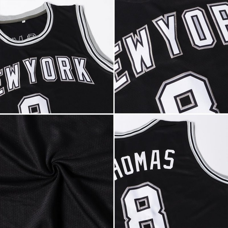 Men's Custom Black White-Silver Gray Authentic Throwback Basketball Jersey