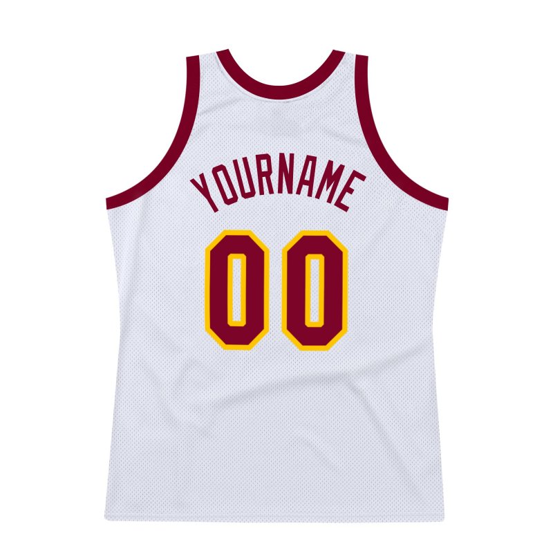 Men's Custom White Maroon-Gold Authentic Throwback Basketball Jersey